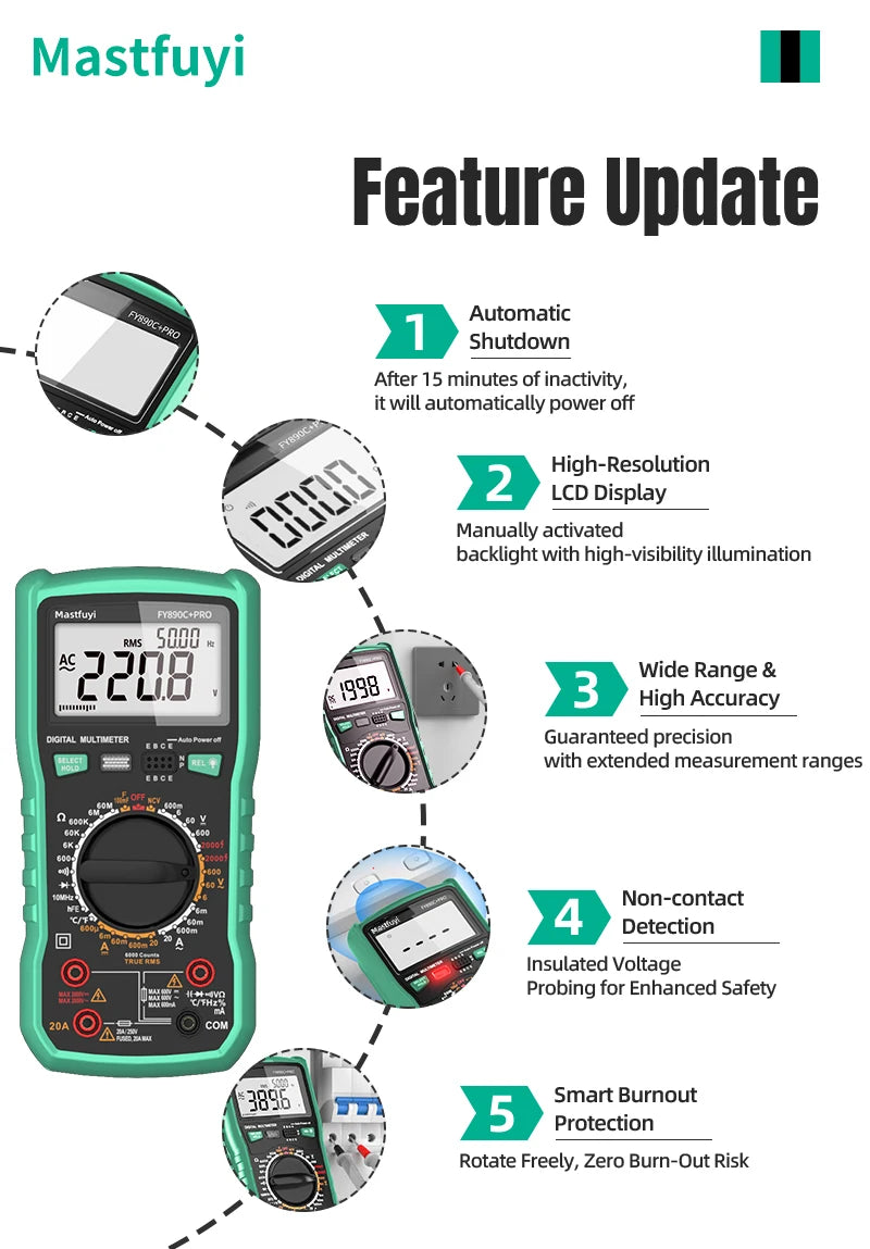 MASTFUYI 2000V 20A Extra-Large Range Digital Multimeter Photovoltaic Multimeter True RMS Multifunctional All-in-One Machine