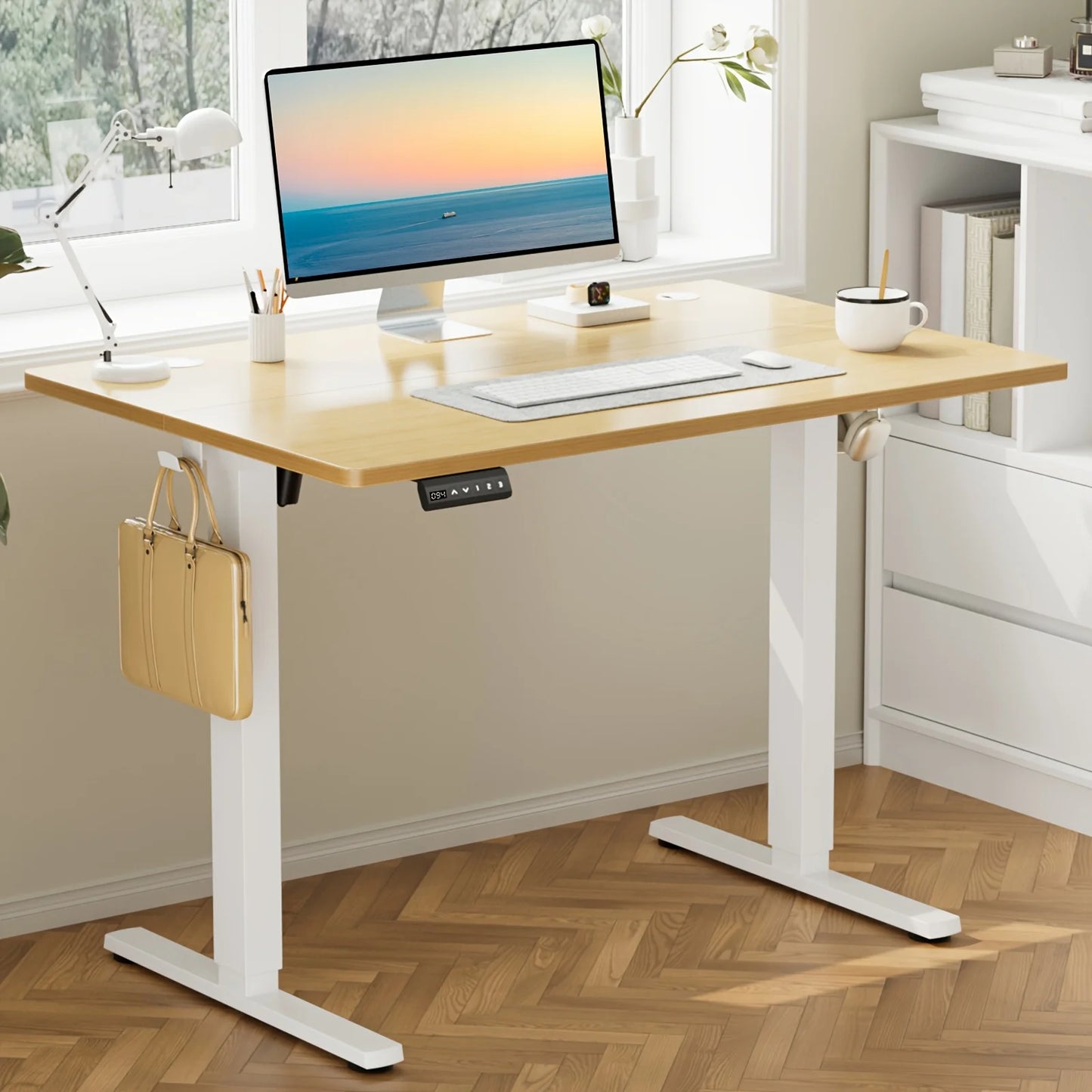 Standing Desk, Adjustable Height Electric Sit-Stand Computer Table, 40×24, 48×24, 55×24, 63×24 Inch Ergonomic Rising Desk