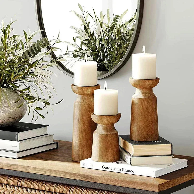 Natural Wooden Candlestick Holders Retro Wedding Table Decor