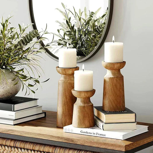 Natural Wooden Candlestick Holders Retro Wedding Table Decor
