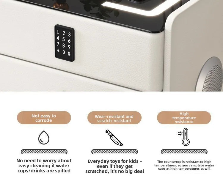 Smart Multifunctional Bedside Table with Wireless ChargerTouch Control 3-Color LEDLightModern Nightstand with Solid Wood