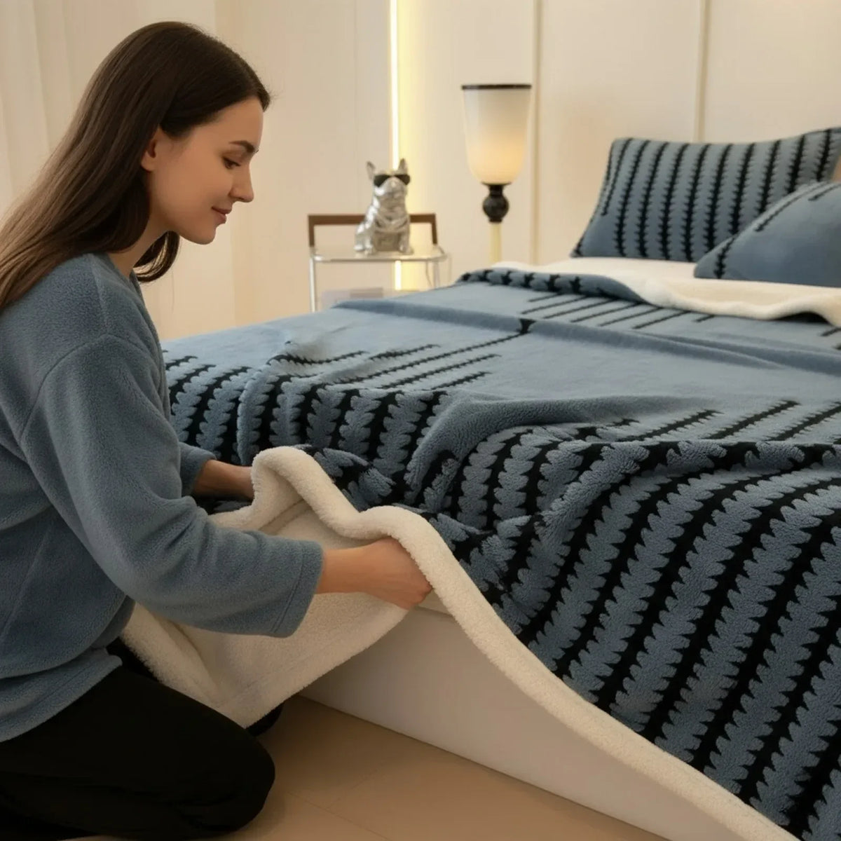 Reversible Sherpa Blanket Ultra Soft Warm Fleece For Home