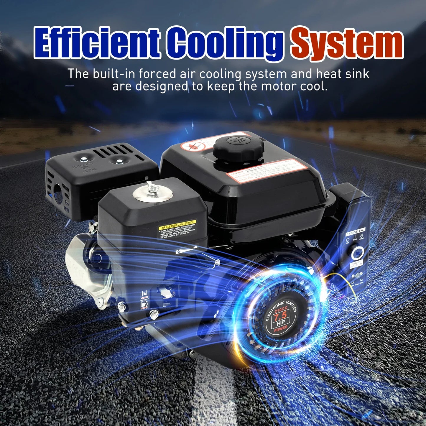 7.5HP 4 Stroke Gas Engine Go Kart Motor Engine, 212CC OHV Air Cooled Pullstart Motor Single Cylinder Gas Engine (3600RPM Speed)