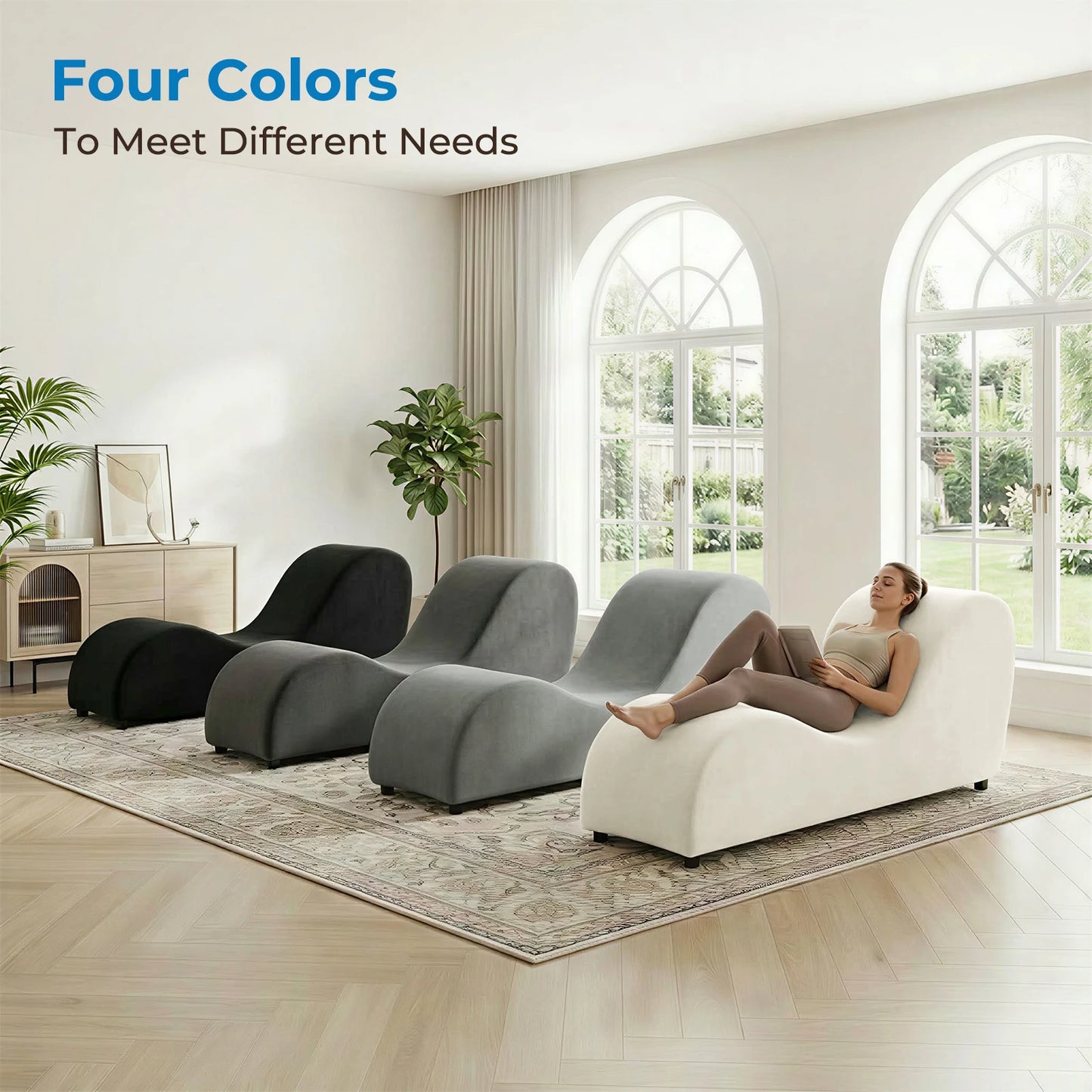 Velvet S-Shaped Yoga Chair for Adults, Modern Curved Chaise Lounge Chair for Exercise Stretching, Indoor Relaxation Yoga Chaise Lounge for Living Room