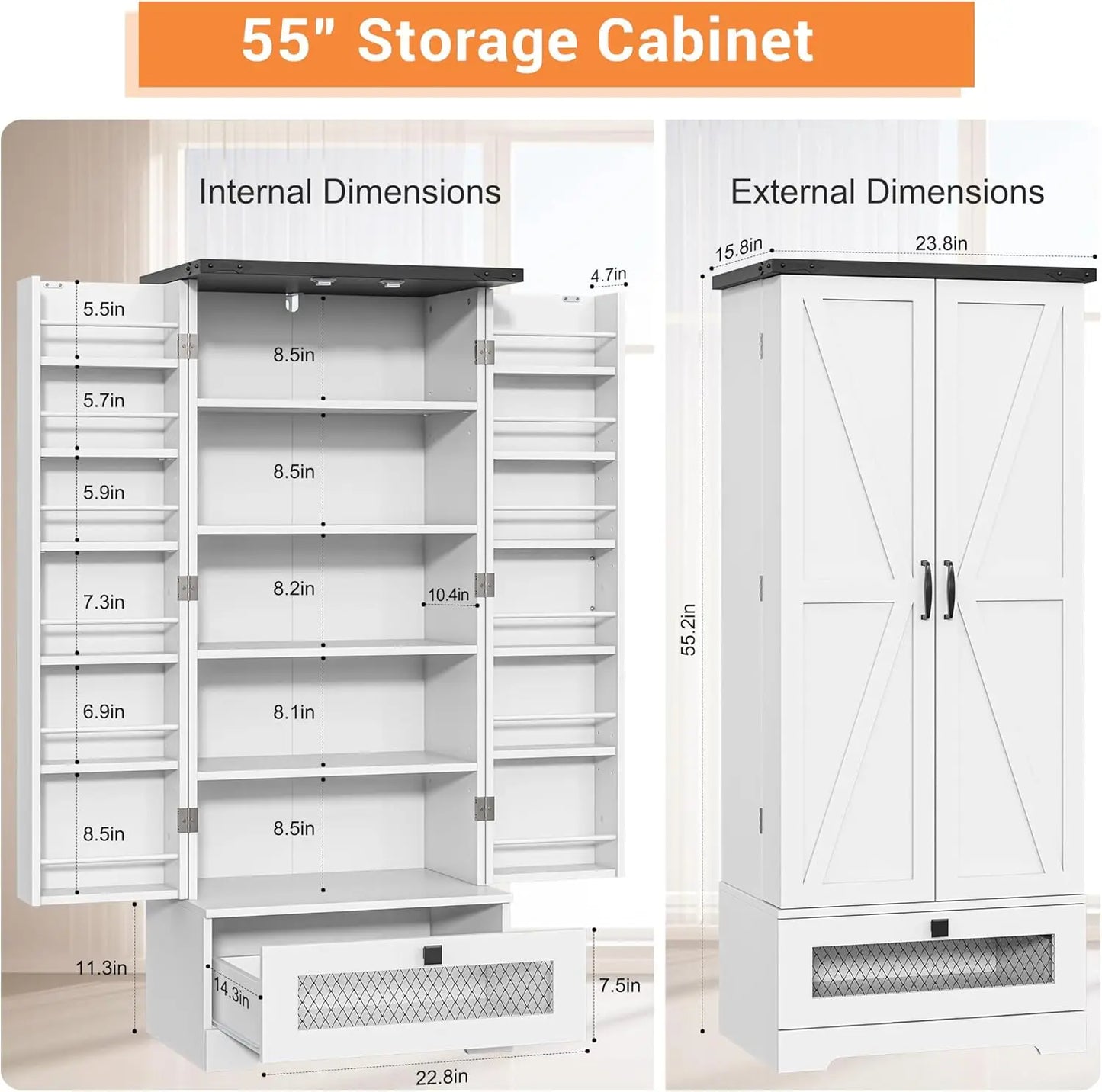 Pantry Cabinet With Adjustable Shelves And Drawer For Kitchen
