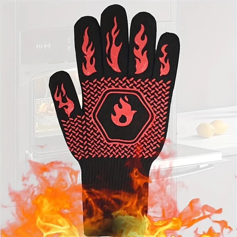 1pc BBQ gloves, high temperature 500-800 degrees flame retardant silicone heat insulation, heat resistant microwave oven gloves