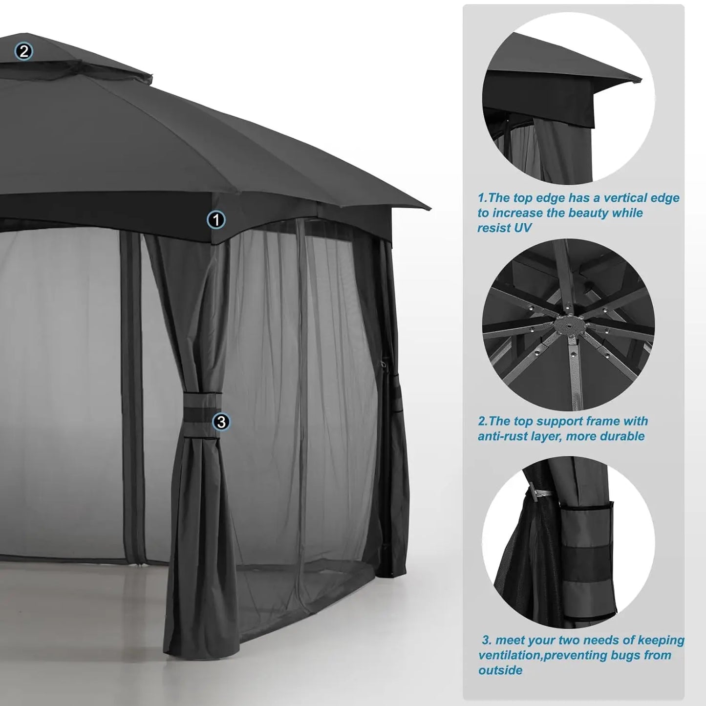 Outdoor Patio Gazebo for Garden with Upgrade Steel Frame and Netting Walls (8x8,Gray), Customized