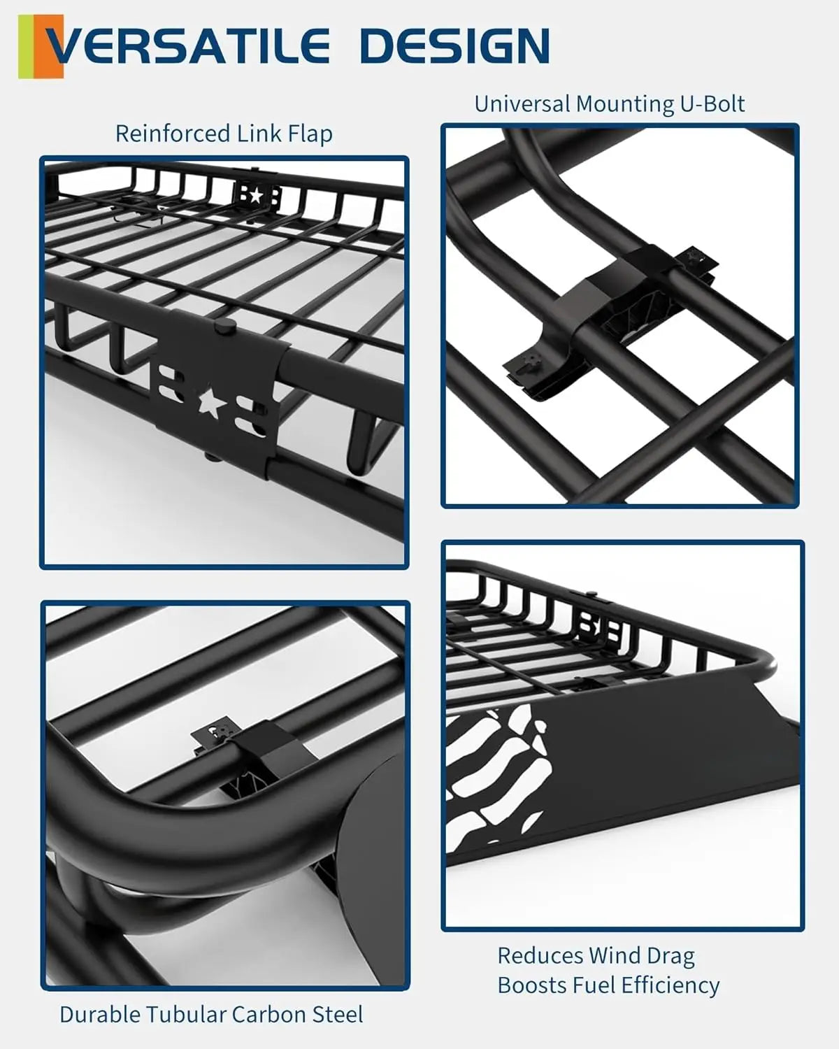 64 X 39 Inch Universal Roof Rack Basket, 200 Lbs Capacity Cargo Carrier with Wind Fairing for SUV, Truck, RV & Vehicle Roof Rack