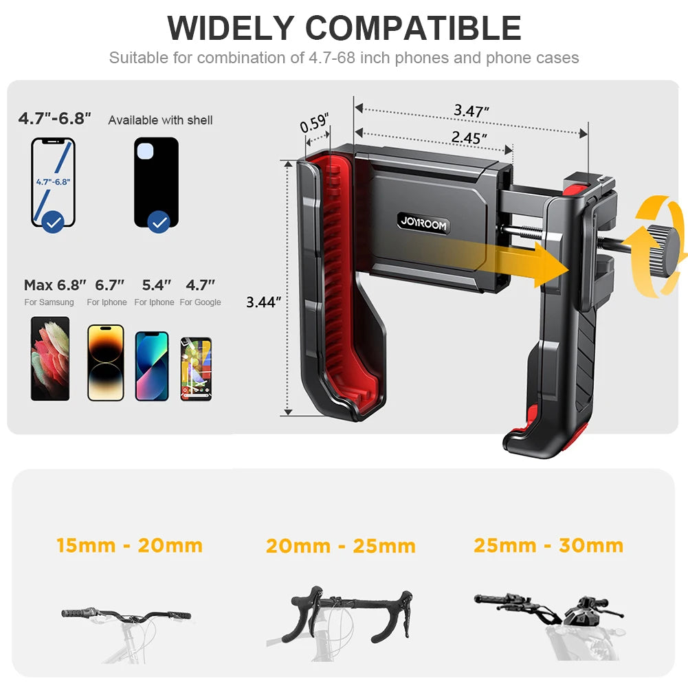 Metal Motorcycle Phone Holder Shockproof Riding Phone Stand One-hand Operation Cycling Phone Support for Mobile Phone 4.7-7 Inch