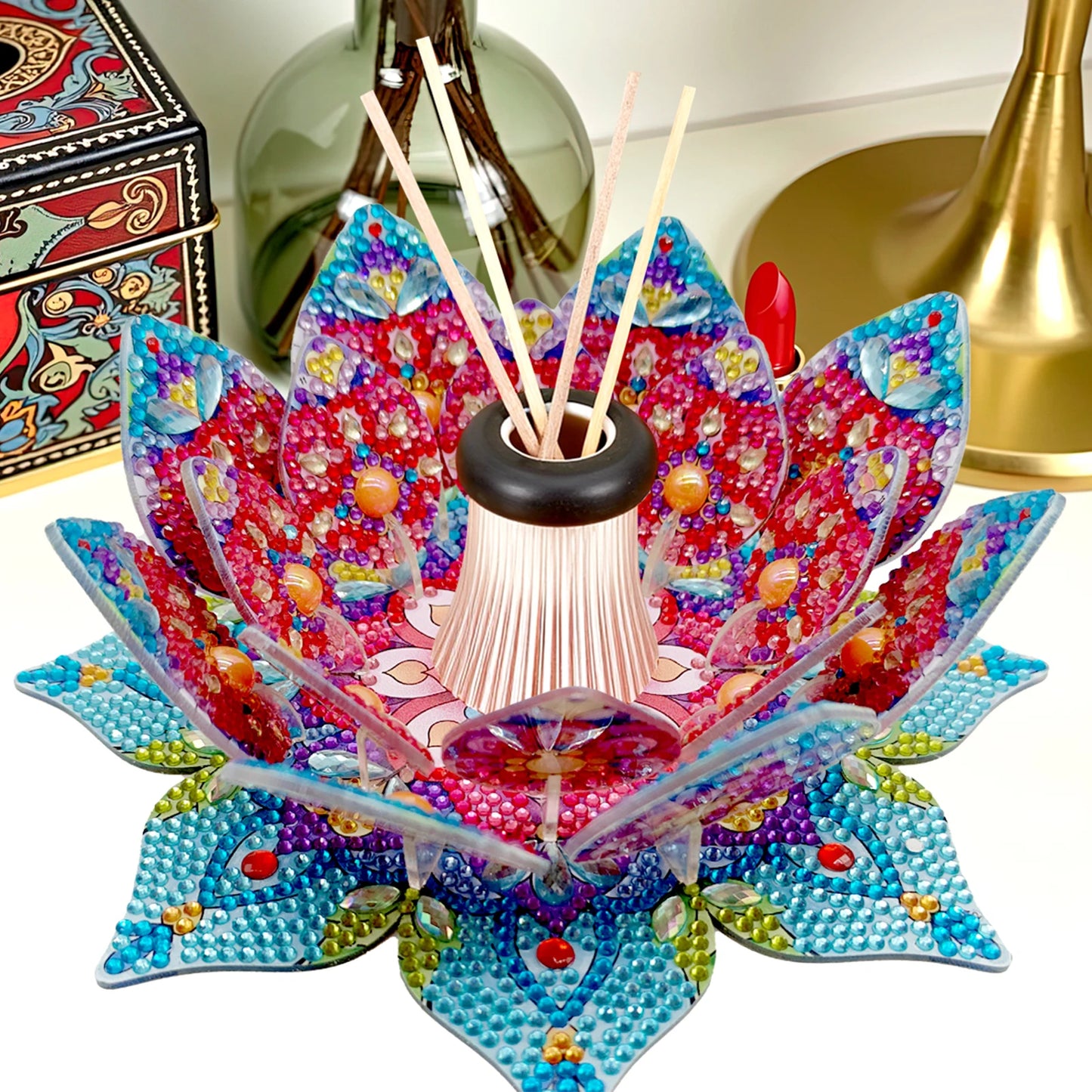 Lotus Candlestick DIY Diamond Tabletop Ornaments Kit Diamond Painting Tabletop Decorations for Adult Beginner Home Office Decor