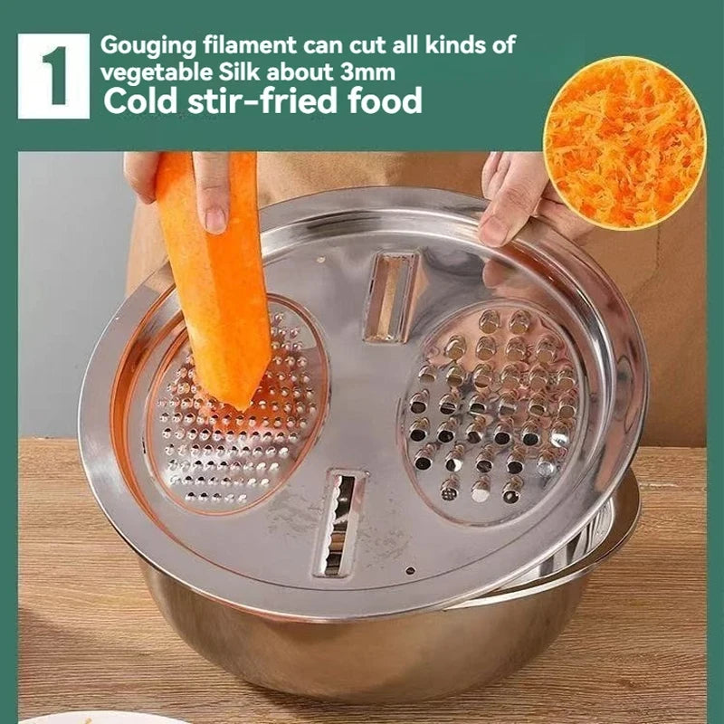 Vegetable Slicer Set 3PCS/1Set Stainless Steel Potato Cutter with Washing Basin Drain Basket Multifunctional Vegetable Chopper