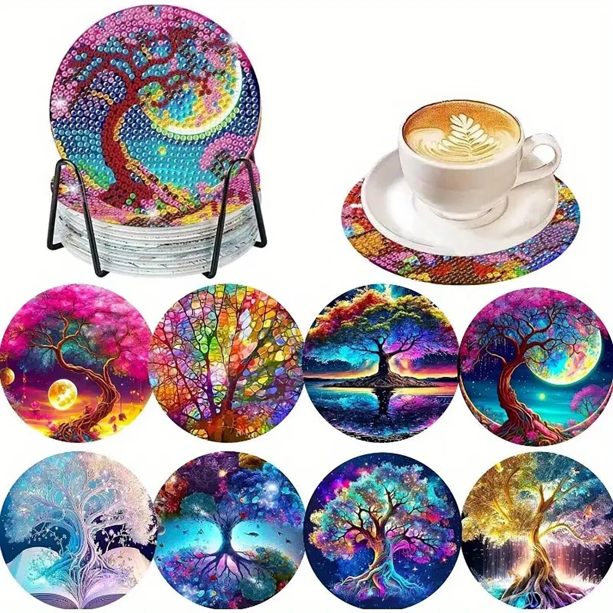 8 pieces/set animal horse pattern diamond painted coaster set with holder DIY coaster beginner coaster, craft supplies gift