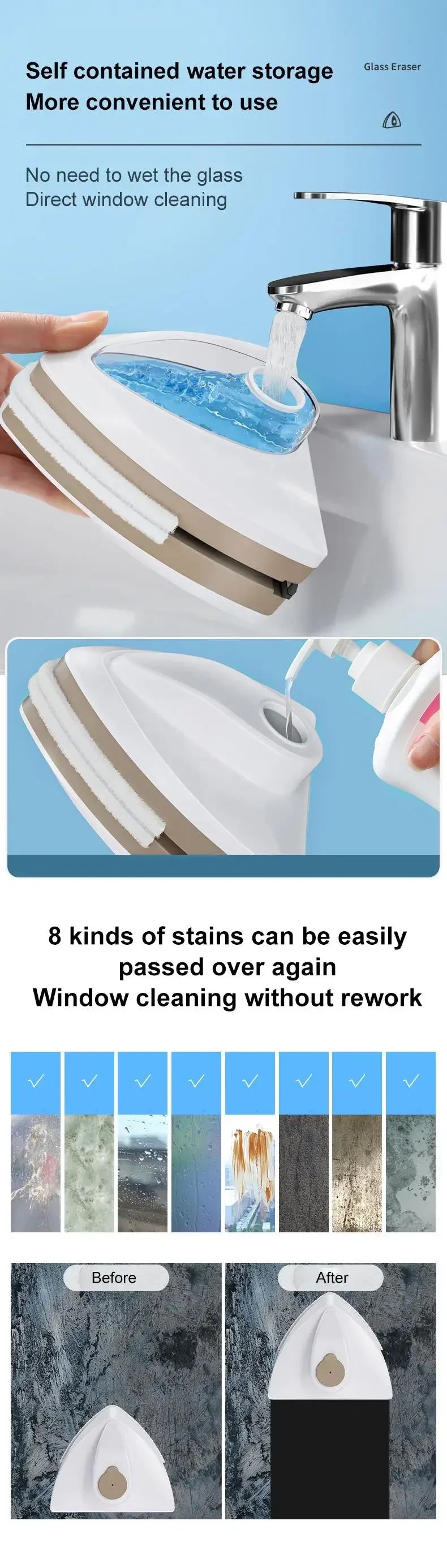 Double Sided Magnet Windows Cleaner Automatic Drainage Wiper Glass Window Washer Household Cleaning Tool For Window Washing