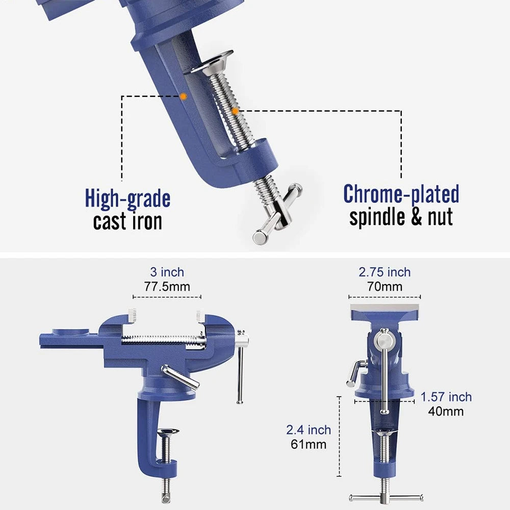 Universal Table Vise Multi-functional Portable 360° Swivel Base Clamp On Vice/Table Vise For Woodworking, Cutting Conduit, Dril