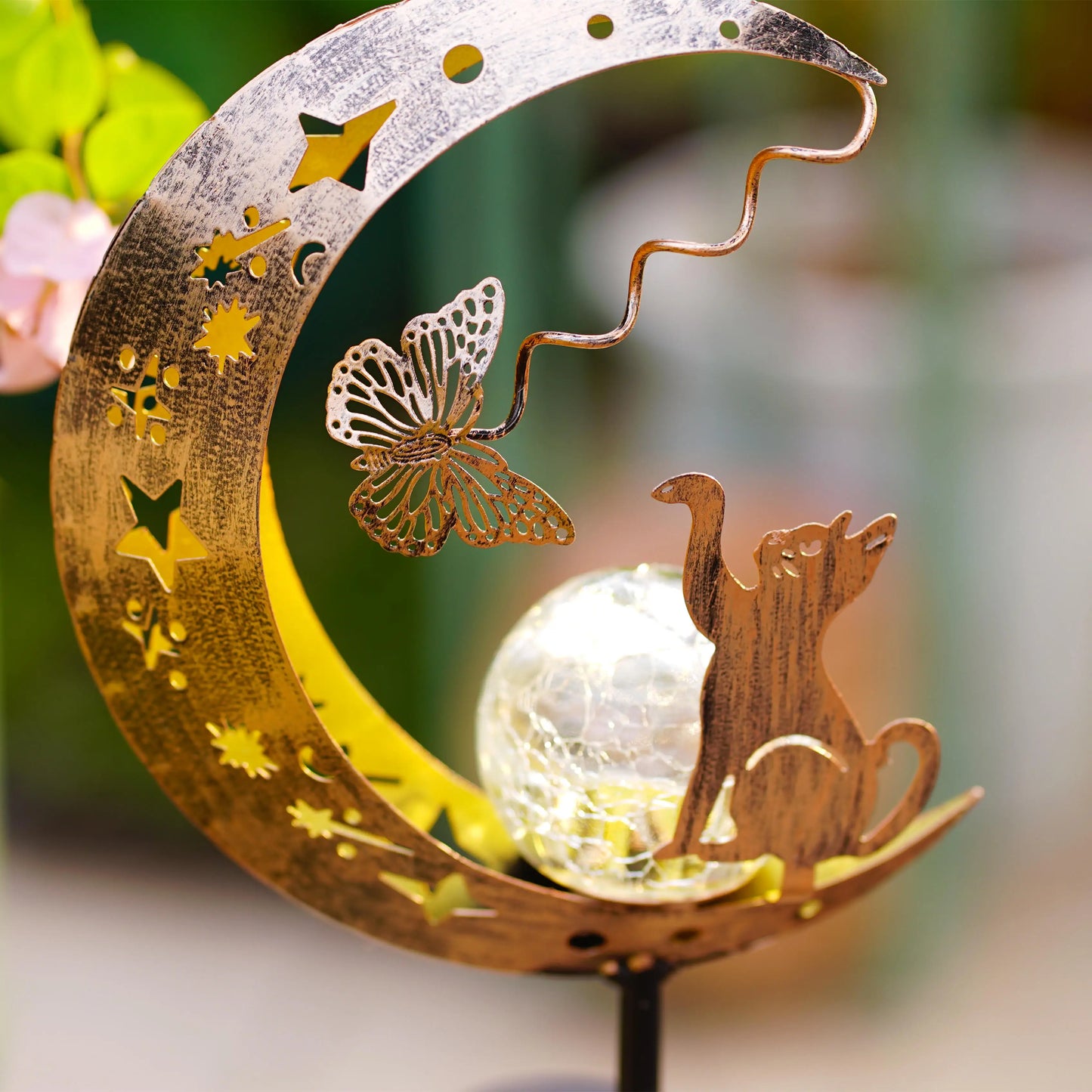 Decorative Solar Cat Moon Shaped Outdoor Garden Lamp