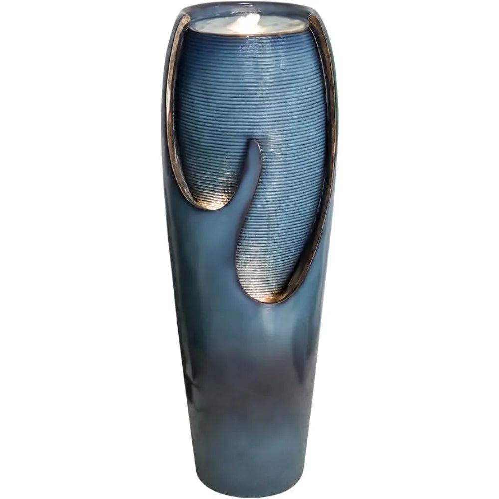 38.7H Outdoor Water Fountains and Waterfalls - Indoor Water Jar Fountain Tall Floor Fountain with Lights&Pump