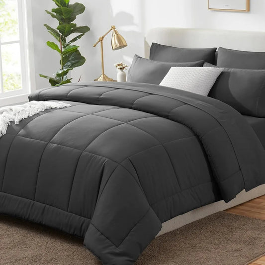CozyLux Dark Grey California King Size Comforter Set 7 Pieces