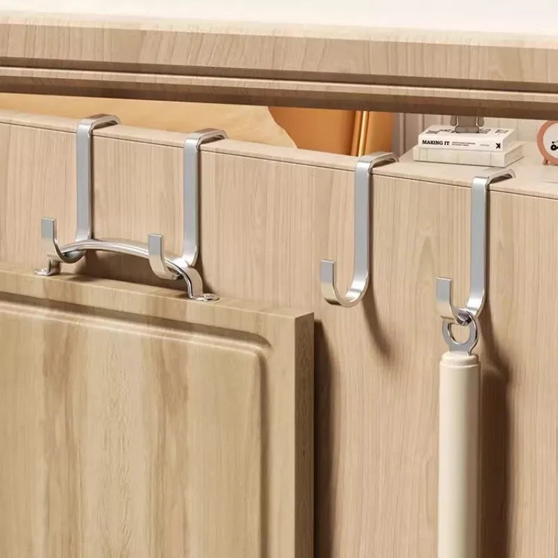 304 Stainless Steel Hook Multi-Purpose Hook Free Punching Double S-Shape Hook Kitchen Bathroom Door Back Coat Towel Storage Rack
