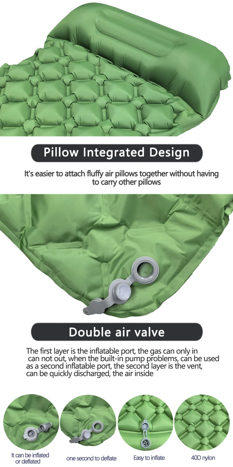 Outdoor Camping Sleeping Pad Folding Sleep Mat Beach Inflat Mattress with Pillows Ultralight Air Mat Travel Hiking