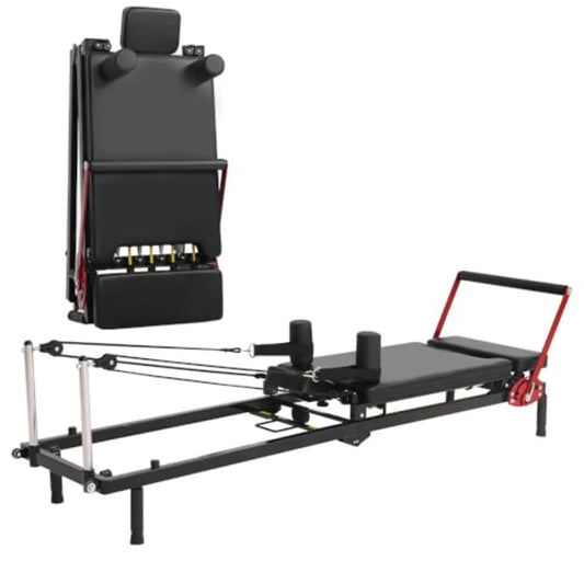 Home Gym Pilates Reformer Machine, Steel Frame, Black, Quick-Assembly Foldable Design with Up to 330lbs Capacity and Adjustable