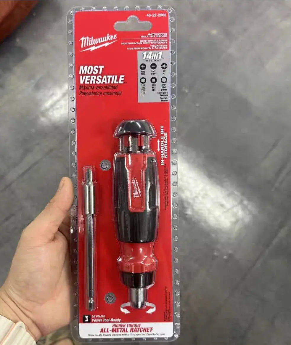 Milwaukee 48-22-2913 8-in-1 Multi-Bit Screwdriver Heavy-Duty Ratcheting Tool for Contractors & DIY Repairs