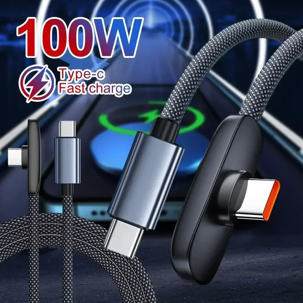 90 Degree USB Type C Cable 100W Quick Charging Data Transfer Cables Portable Right Angle USB-C Wire for IPhone Samsung Xiaomi