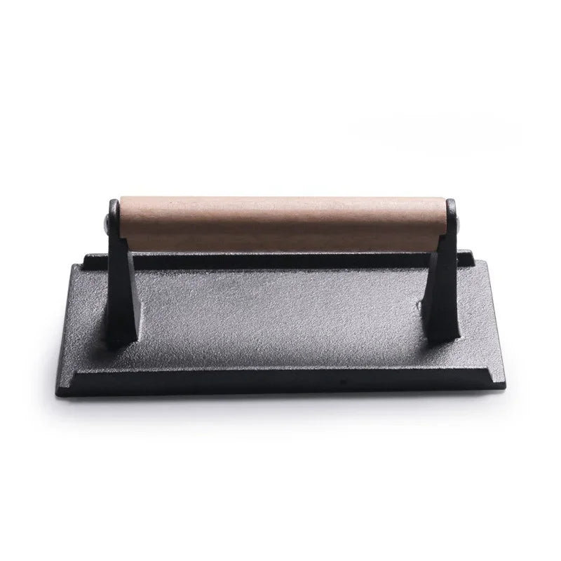1pc Cast iron Rectangular Meat Press Round Heavy-Duty Steak Burger Press Barbecue Press For Flat Top Grill Hamburger Grinder
