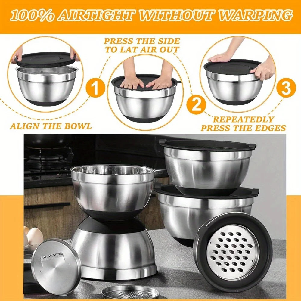 Stainless Steel Mixing Bowls with Lids and Grater Set