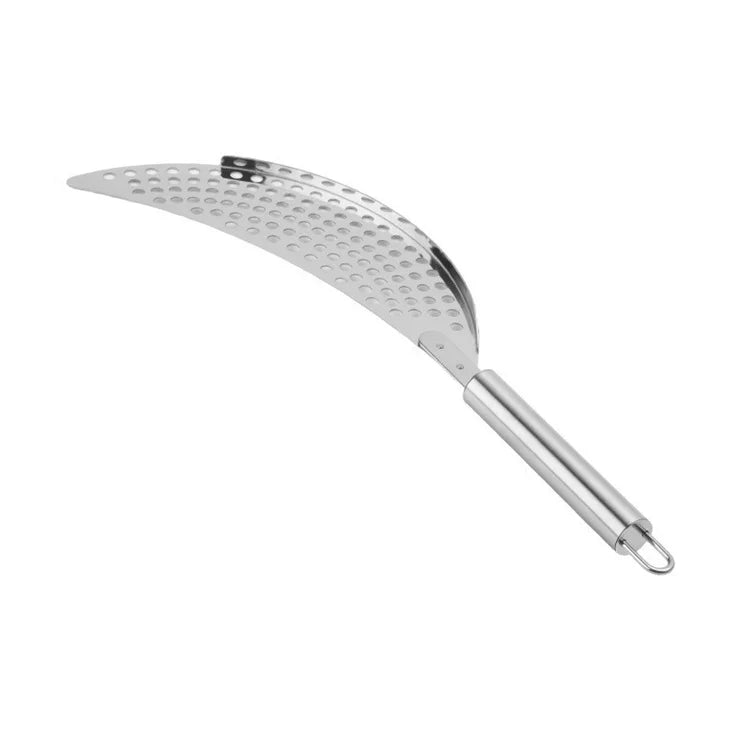 Stainless Steel Pot Strainer Kitchen Colander with Handle Held Crescent Drainer Pan Crescent Pot Strainer Pasta Noodles Strainer