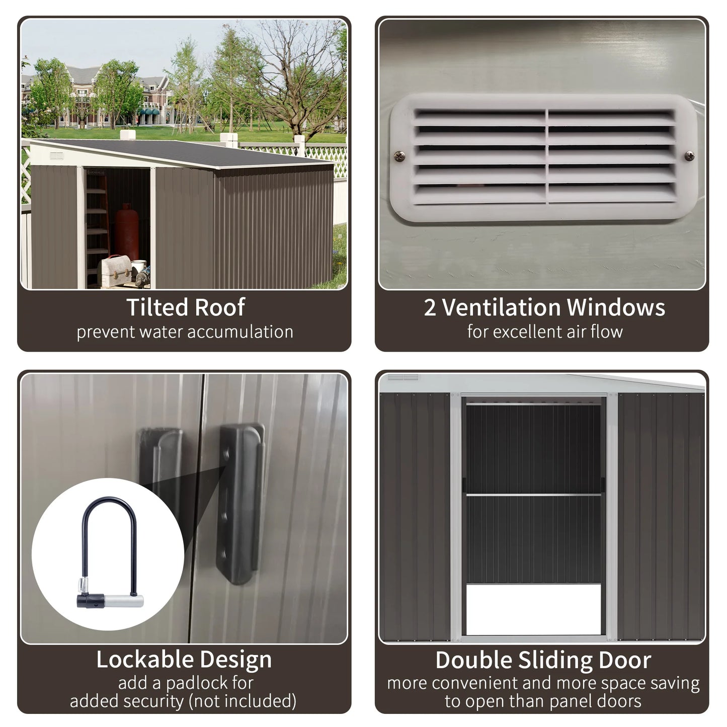 11 Foot X 9 Foot Metal Outdoor Storage Shed with Lockable Doors Gray