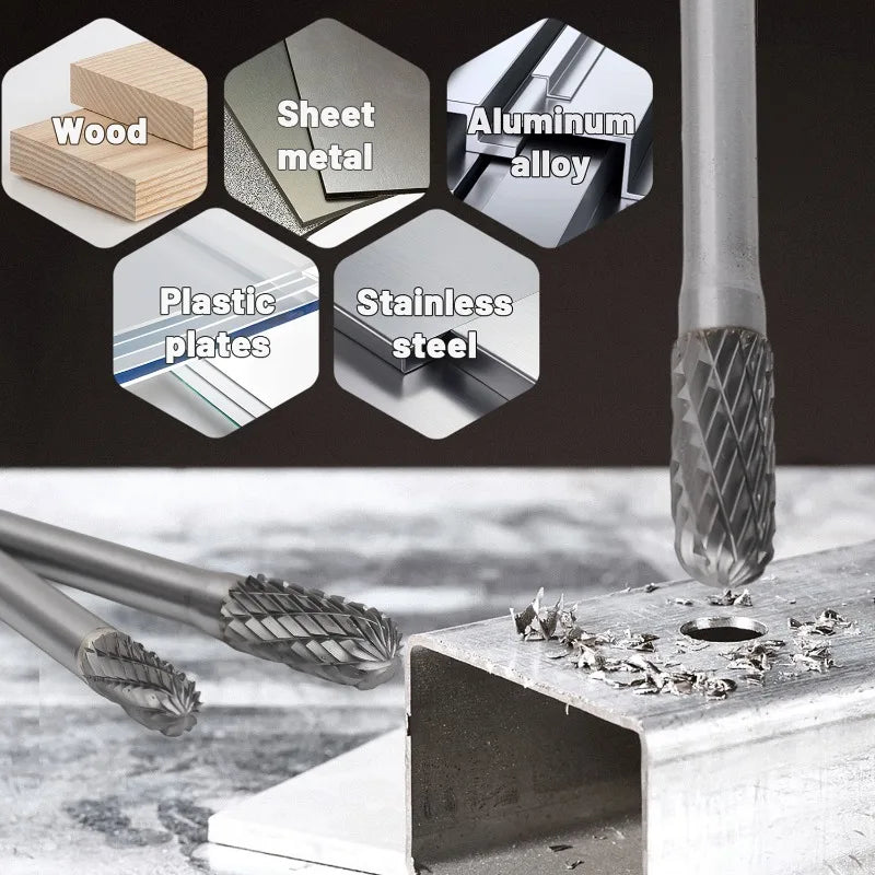 6/8mm Tungsten Carbide Rotary File Grinding Bit Milling Cutter Drill Bit for Metal Wood Stone Polishing Wheel Carving Tools