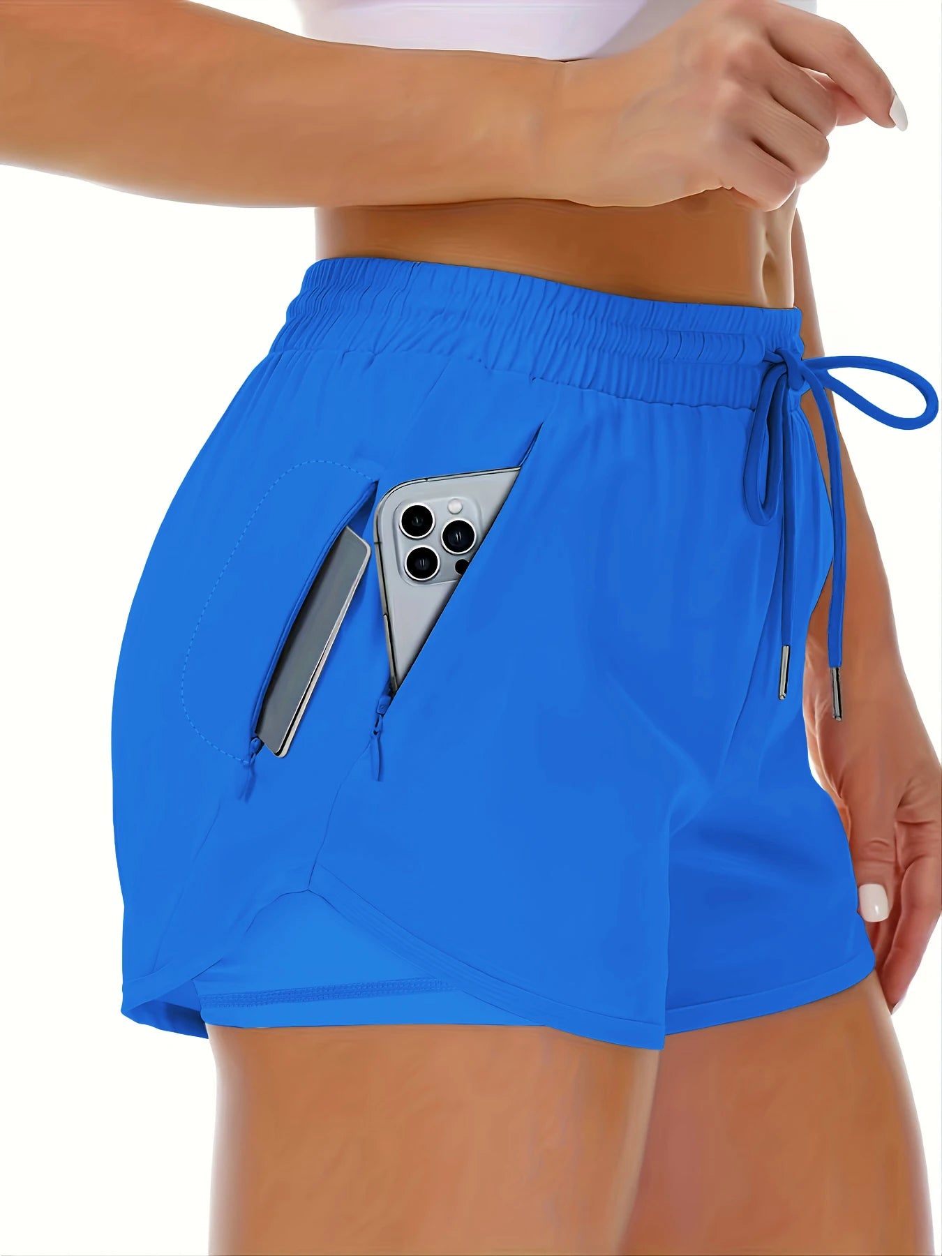Women's athletic shorts, running, yoga, two-piece design, anti-exposure shorts, fitness, elastic, slimming leggings