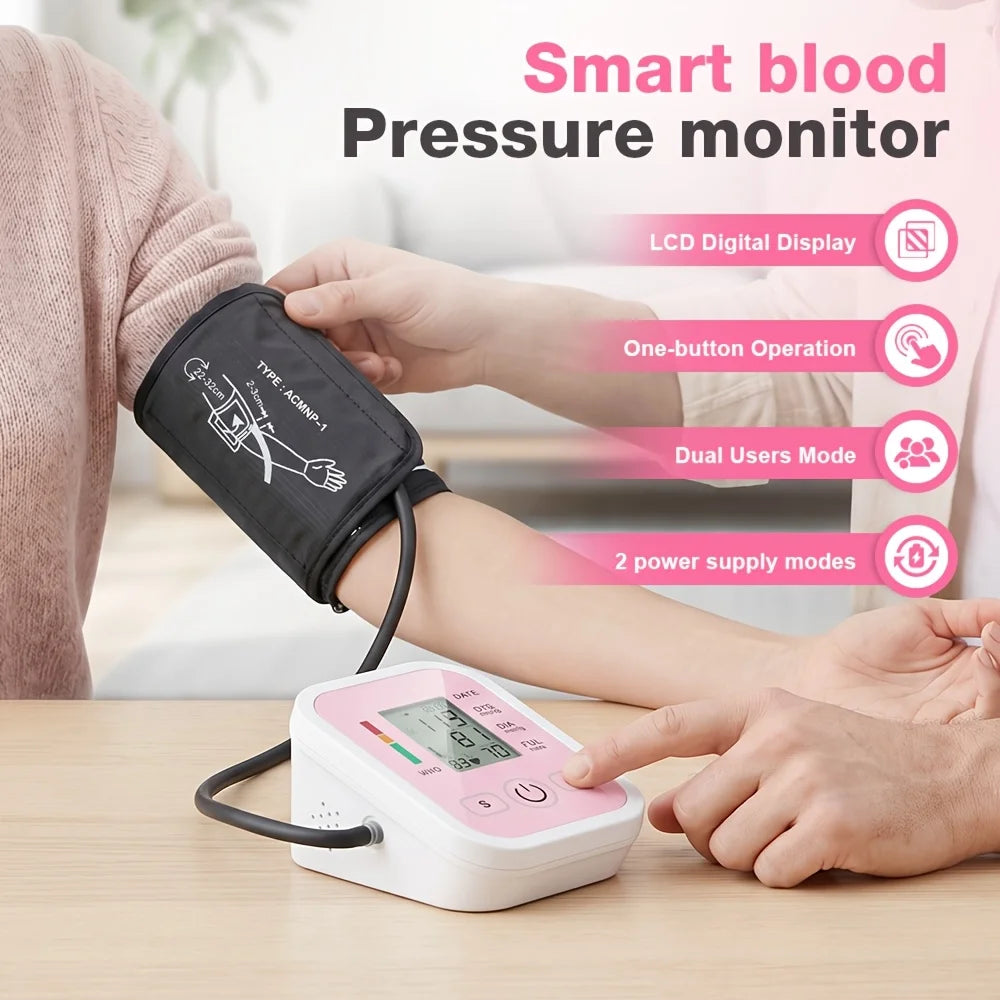Blood Pressure Monitor Upper Arm Smart Automatic Sphygmomanometer Heart Rate Pulse Meter Digital LCD Large Screen Tensiometro Arterial VROVIRE Electronic Blood Pressure Machine Type-C Dual Users 22-42cm Large Cuff Medical Hea