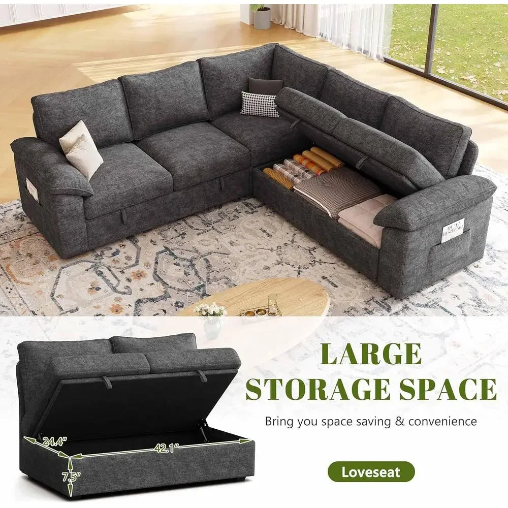85 Inch ular Sectional Soa with Pull Out Bed,L Shaped 5 Seat Sectional Sleeper Soa with Storage,Sectional Couches or Living Room