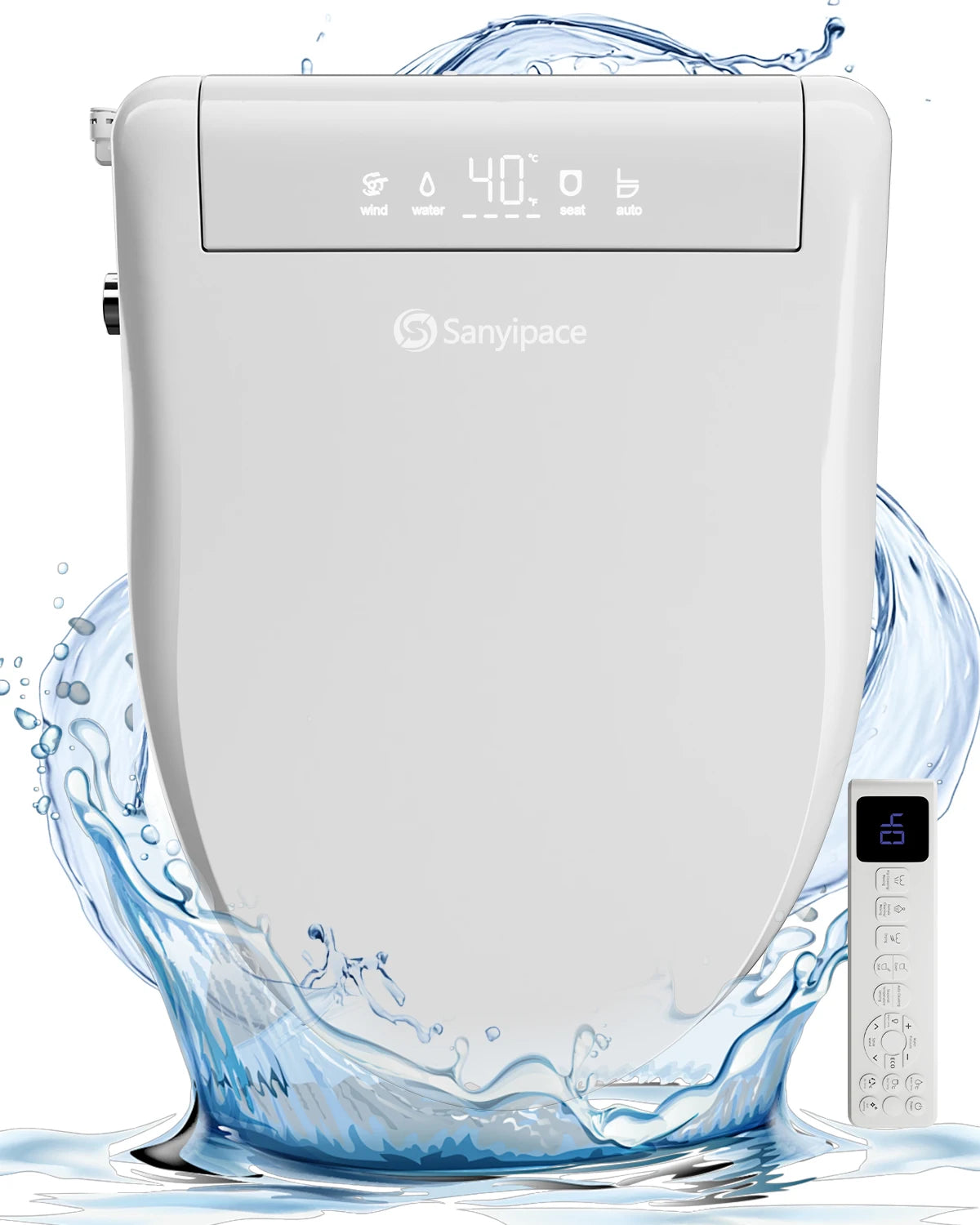 Sanyipace Elongated Smart Toilet Seat with Air Dryer Night Light And Remote Control for Enhanced Bathroom Experience