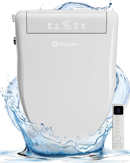 Sanyipace Elongated Smart Toilet Seat with Air Dryer Night Light And Remote Control for Enhanced Bathroom Experience