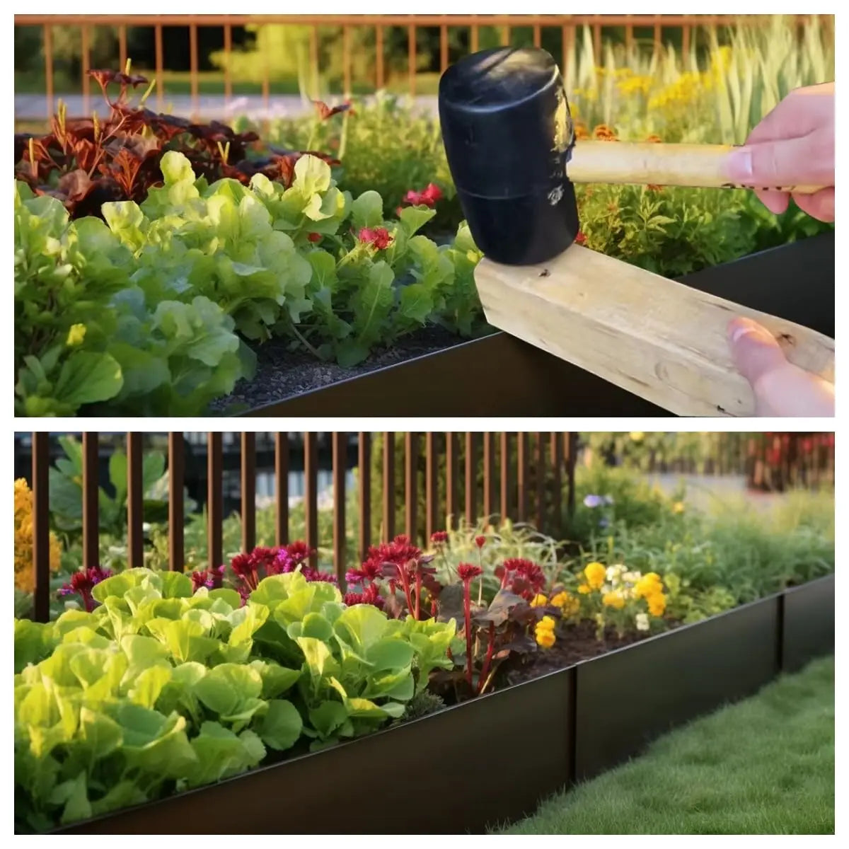 6Pcs L.40" Galvanized Steel Garden Landscape Edging, Powder Coated Bendable Hammer-in Lawn Border, Total 20FT, 6" or 8” Tall