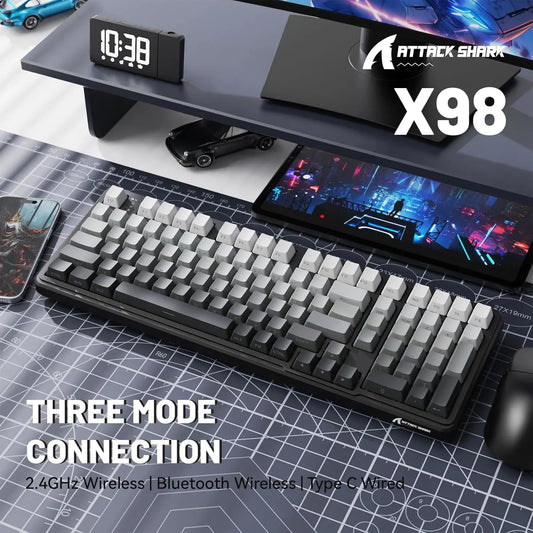 ATTACK SHARK X98 Wireless Mechanical Gaming Keyboard, Tri-Mode Hot-Swappable Gasket Mount RGB Backlit Keyboard for PC/Tablet/PS5