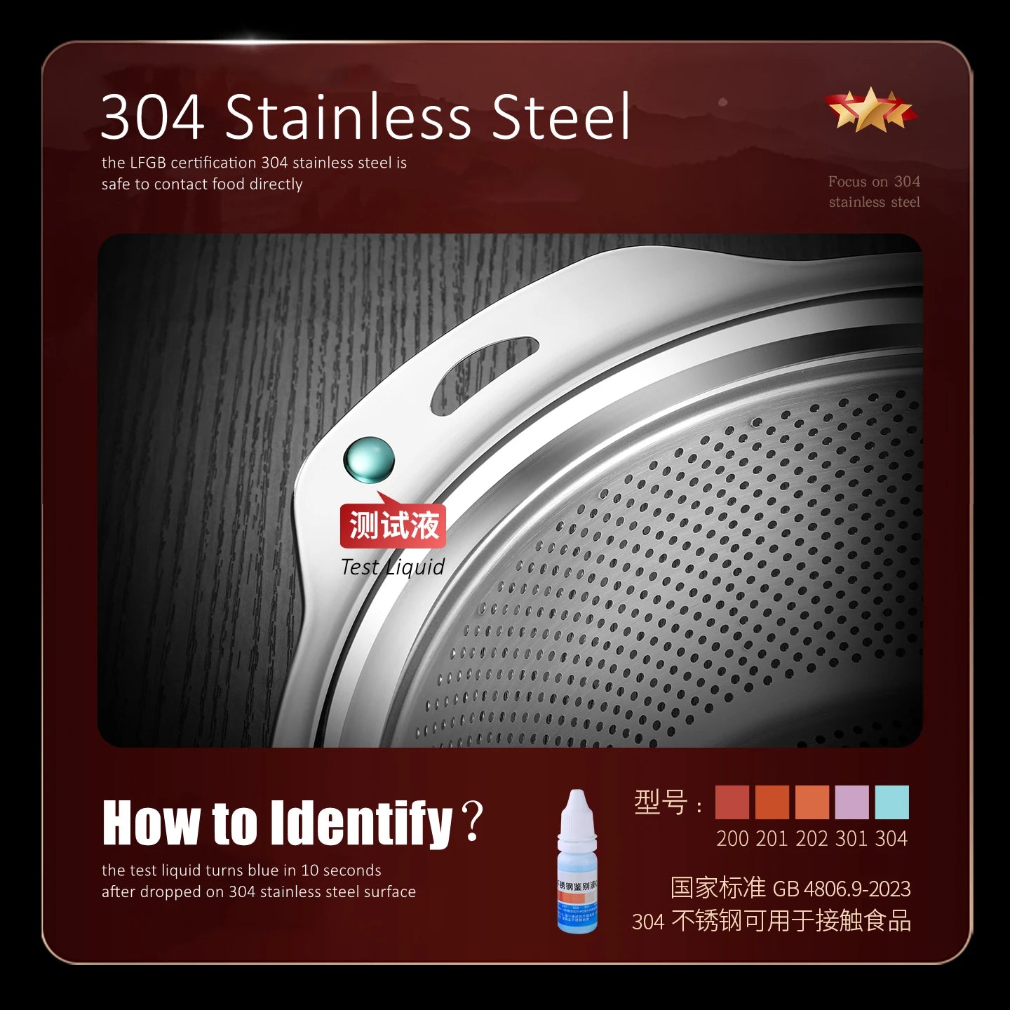 LFGB Certification 304 Stainless Steel Kitchen Washing Drainage Basin 23cm~31cm Diameter Colander with Dense Small Holes