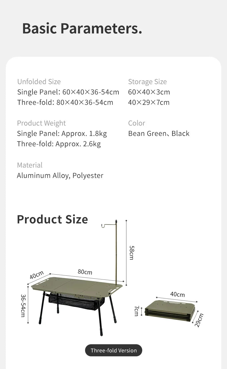 Naturehike H02 IGT Table Camping Multifunctional Tactical Table Height Adjustable Desk Kitchen Folding Table BBQ Picnic