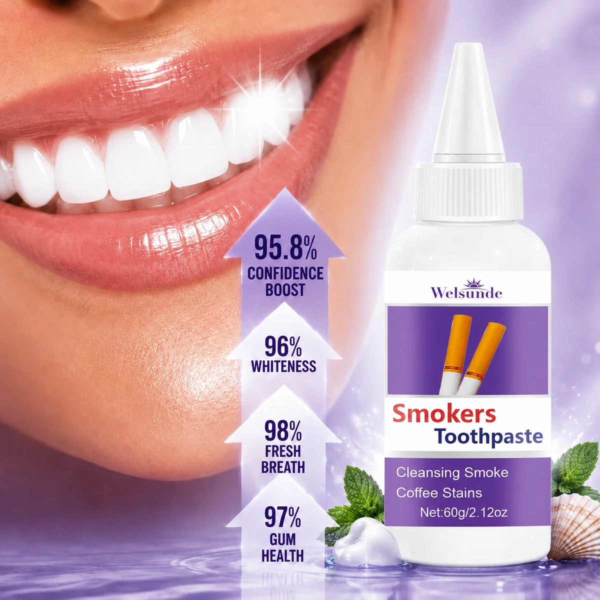 2 Packs Whitening teeth Toothpaste,Gently Reduce Smoke & Coffee Stains,Toothpaste for Deep Cleaning & Brighter Smile, Purple Remineralizing Hydroxyapatite Toothpaste, with Minty Fresh Breath, Gentle on Gums, Ideal Oral Hygien