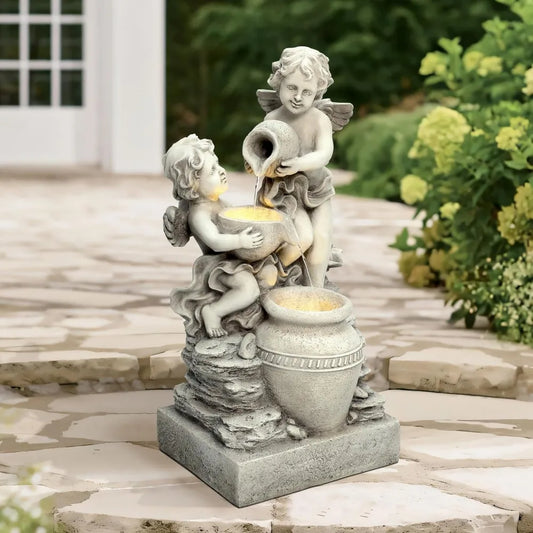 Charming Angel Water Fountain with LED Light for Outdoors