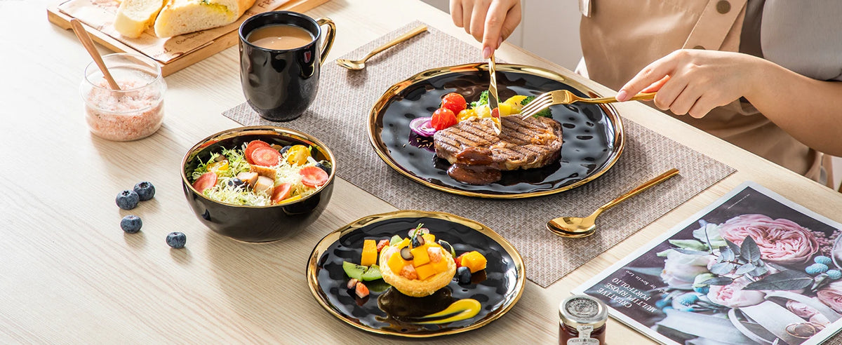 Premium Ceramic Dinnerware Set With Contemporary Decorative Rim Design