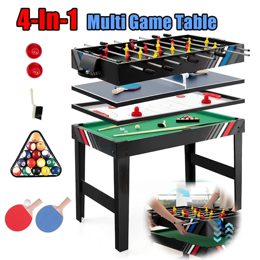 4-In-1 Foosball Table Combo Set with Football Billiards Ice Hockey Table Tennis Arcade Game Table Wear Resist for Home Game Room