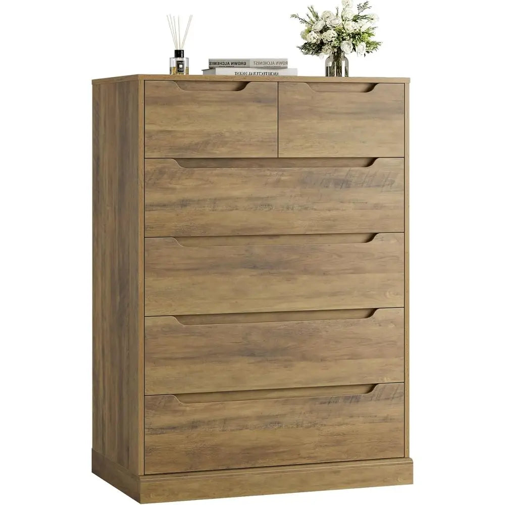 Large Rustic Brown Storage Chest with Cut-Out Handles for Bedroom, Tall Chest with Storage, Accent Storage Cabinet