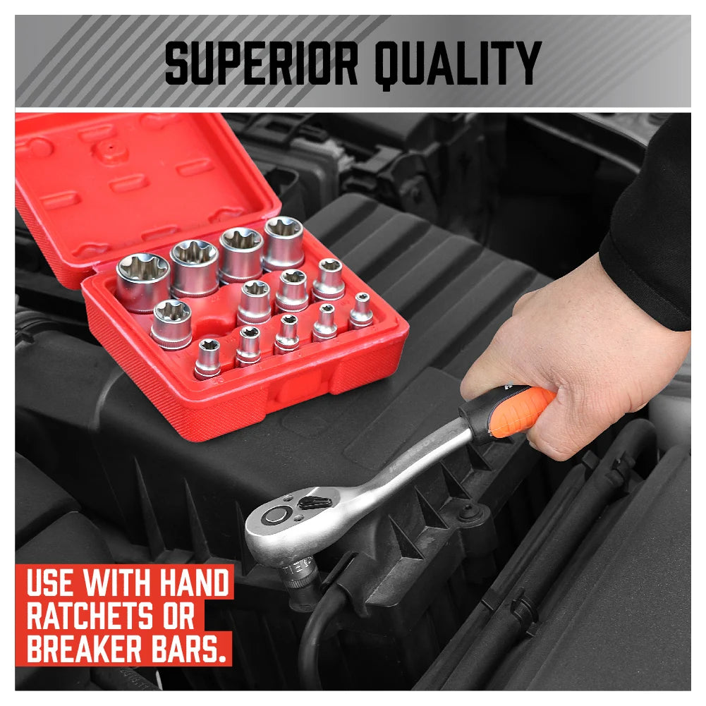 SEDY 14-Piece E-TORX Socket Set - Premium Female Torx Socket Set, Ultimate Torque Star Sockets, External Torx Sockets