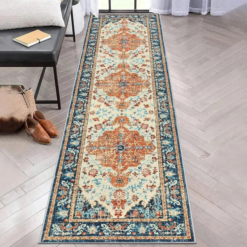 Boho Hallway Runner Rug Vintage Ethnic Style Non Slip Kitchen Rug Water Absorbent Dirty Resistant Entryway Laundry Living Room