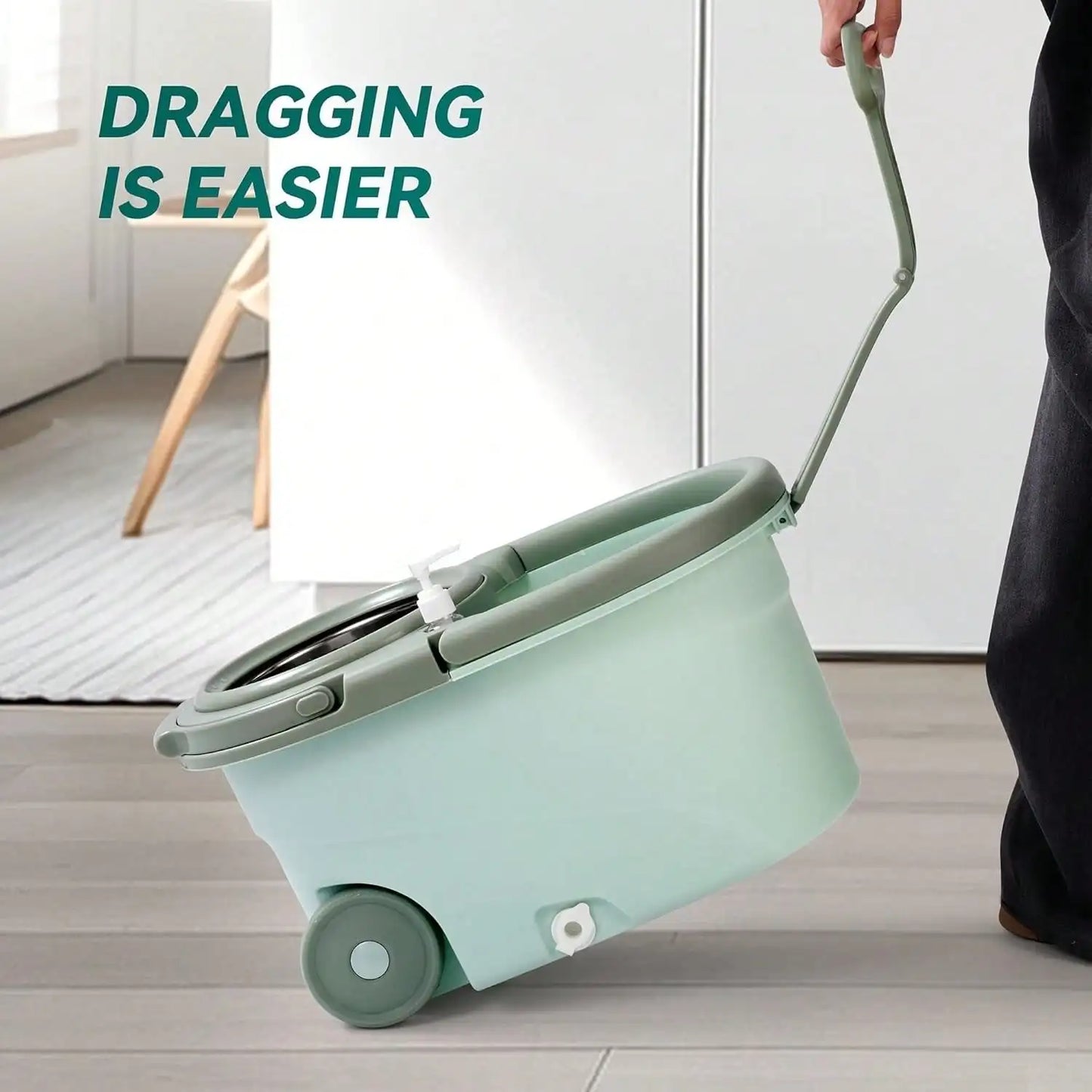 360° Spin Mop And Bucket System With Wringer - 61" Stainless Steel Handle & 2 Microfiber Refills, Self-Cleaning Floor Mop For Tile, Hardwood, Laminate Floors (Green)