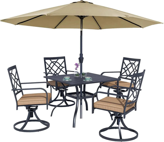 5-Piece Metal Outdoor Patio Furniture Dining Set with Umbrella