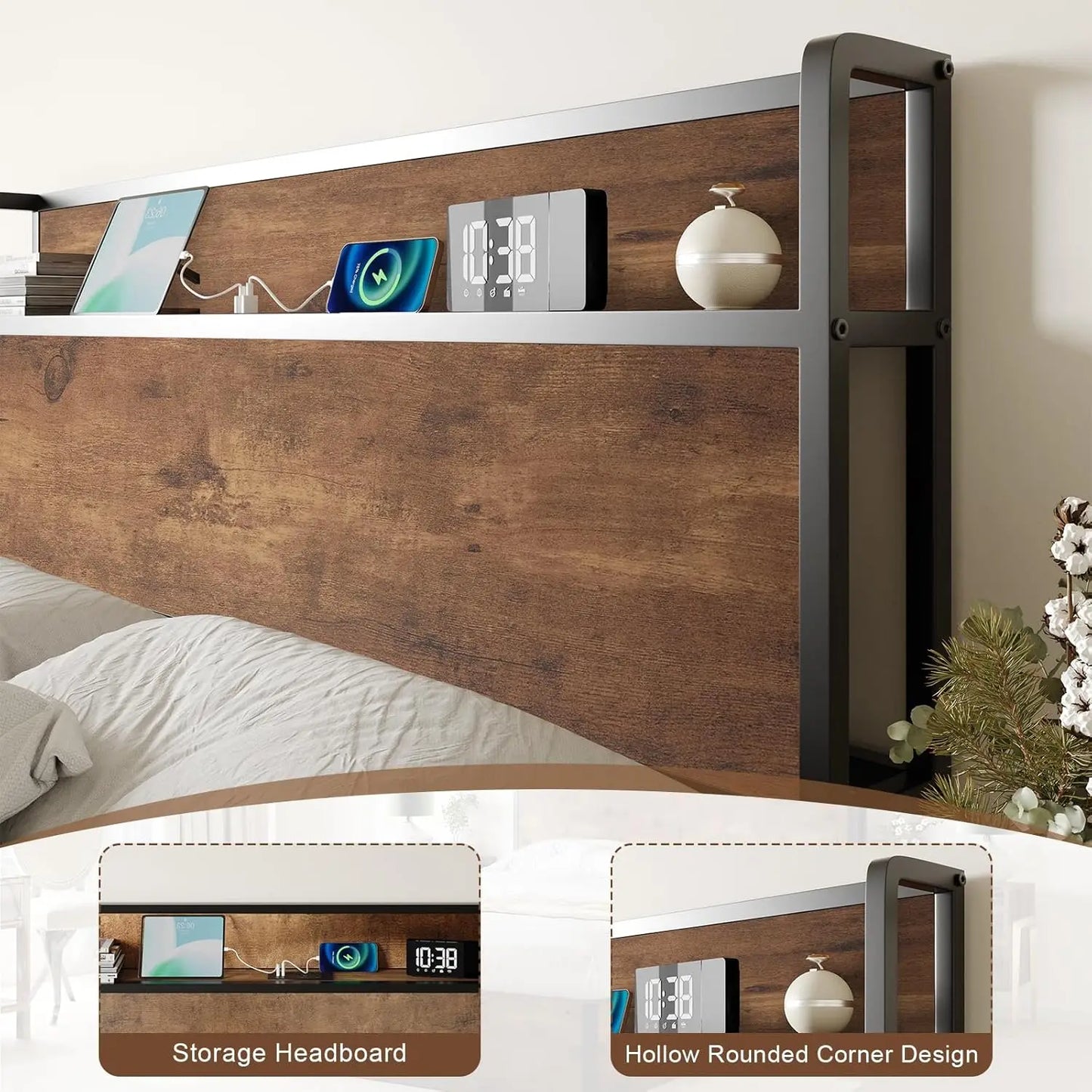 Full Size Lift Up Storage Bed Frame with Charging Station, Custom